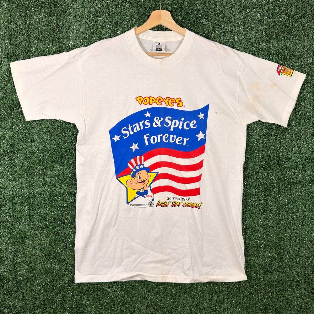 Vintage 1992 RARE Popeyes Chicken x Popeye The Sailor Collab Single Stitch Large